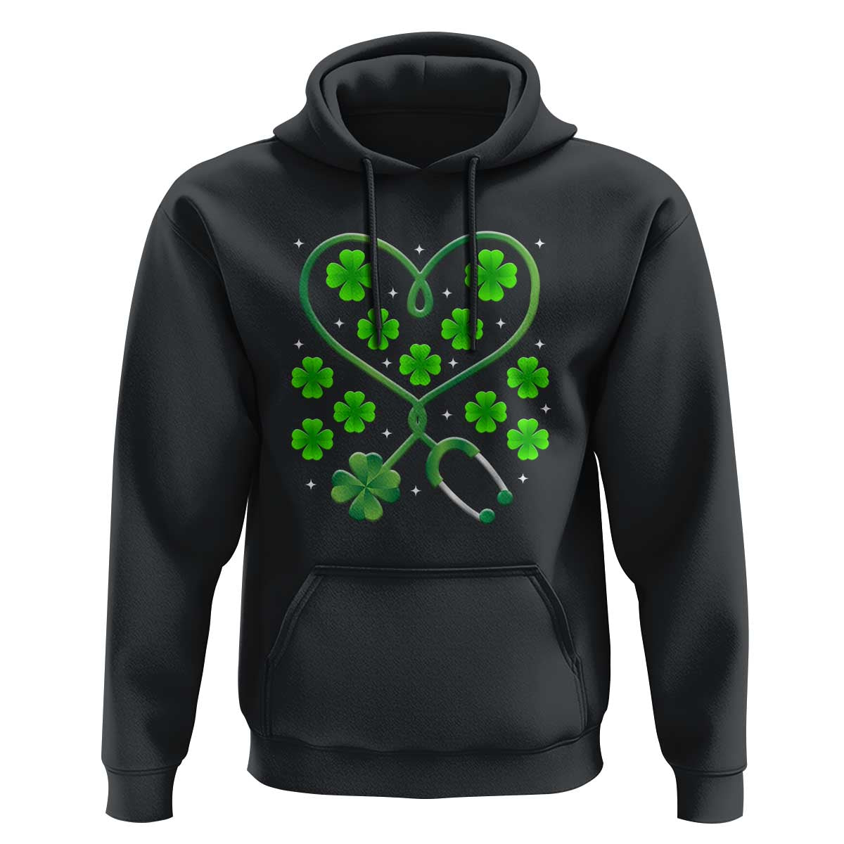 Funny Nurse St Patricks Day Hoodie Nursing Stethoscope Green Clover Shamrock