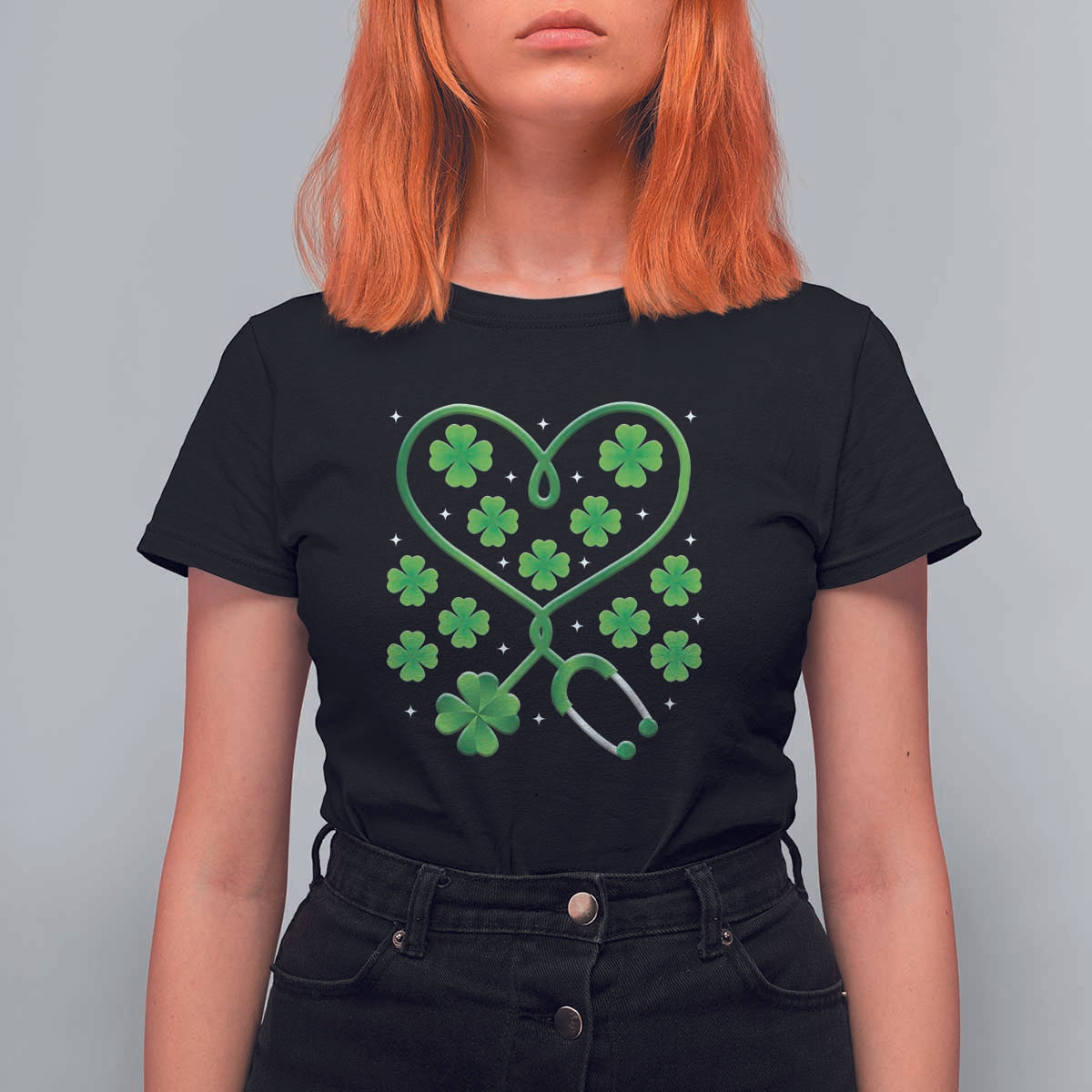 Funny Nurse St Patricks Day T Shirt For Women Nursing Stethoscope Green Clover Shamrock - Wonder Print Shop