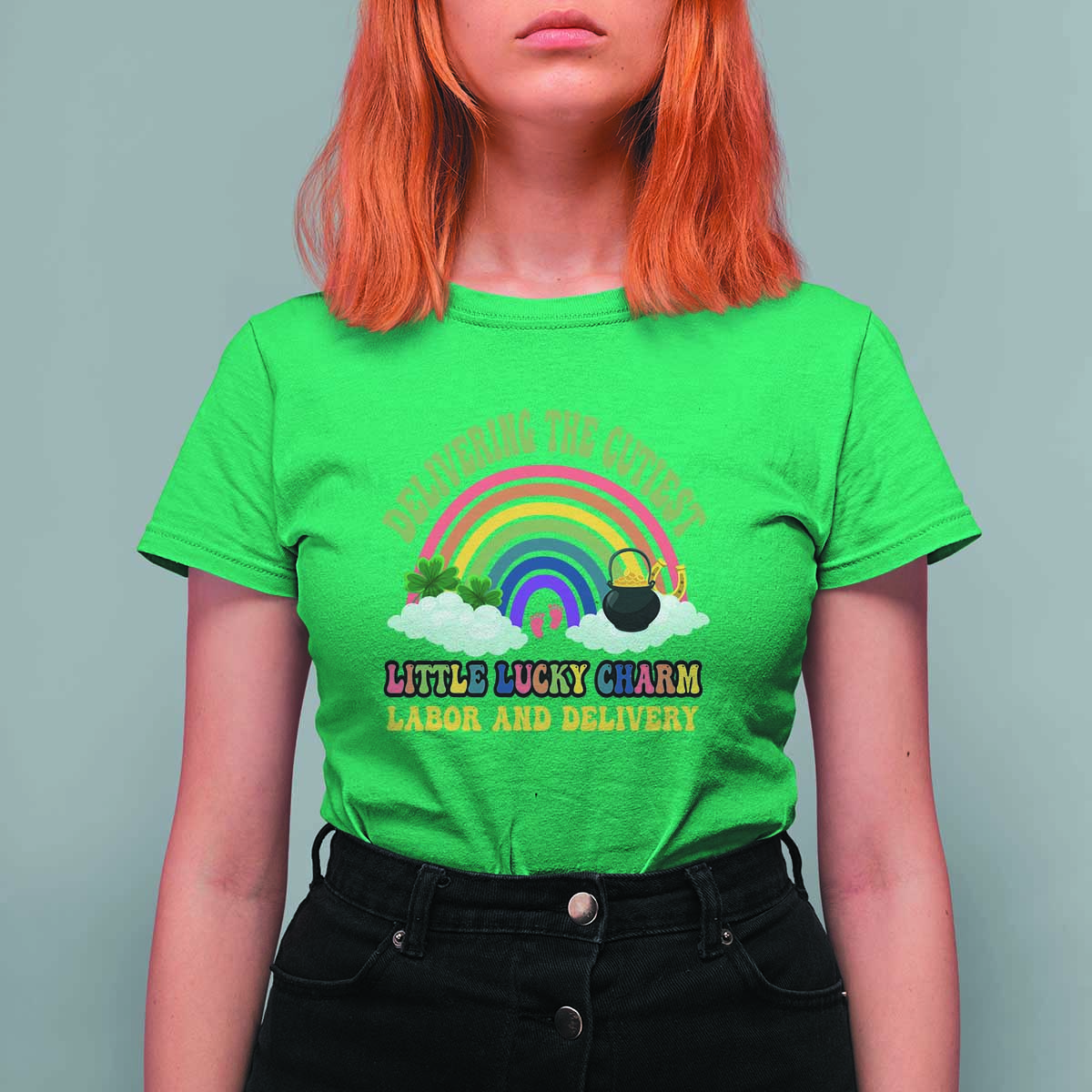 Funny Labor and Delivery St Patricks Day T Shirt For Women Delivering The Cutiest Little Lucky Charm - Wonder Print Shop