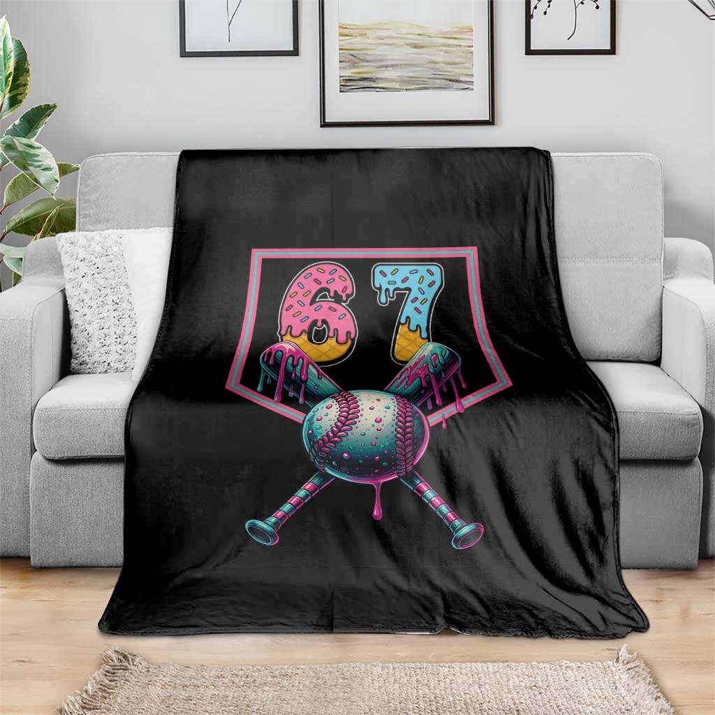 Funny Six Seven Baseball Drip Throw Blanket Number 67 Meme Drippy Bats - Wonder Print Shop