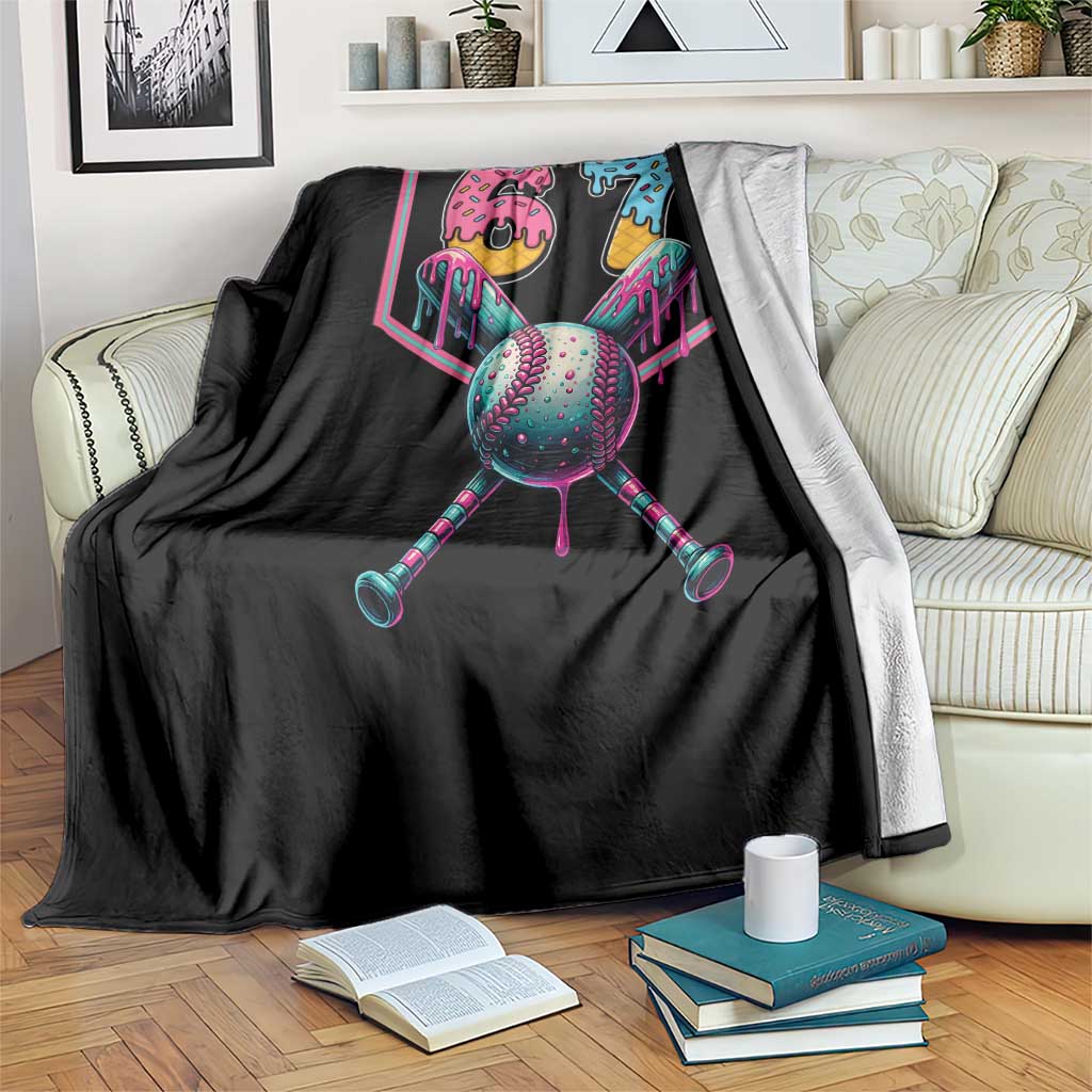 Funny Six Seven Baseball Drip Throw Blanket Number 67 Meme Drippy Bats - Wonder Print Shop
