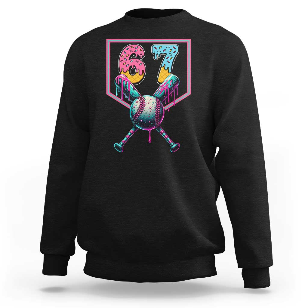 Funny Six Seven Baseball Drip Sweatshirt Number 67 Meme Drippy Bats - Wonder Print Shop