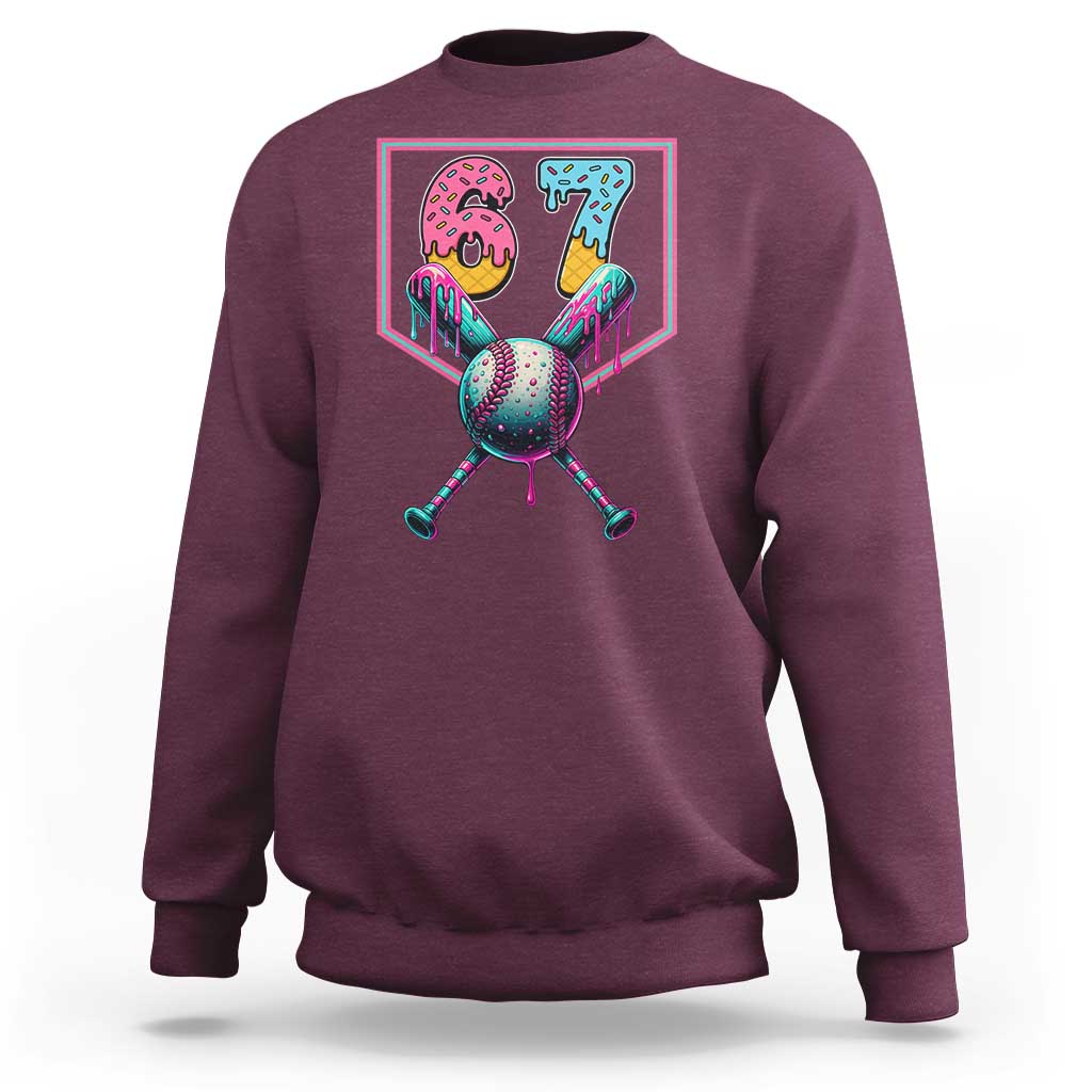 Funny Six Seven Baseball Drip Sweatshirt Number 67 Meme Drippy Bats - Wonder Print Shop
