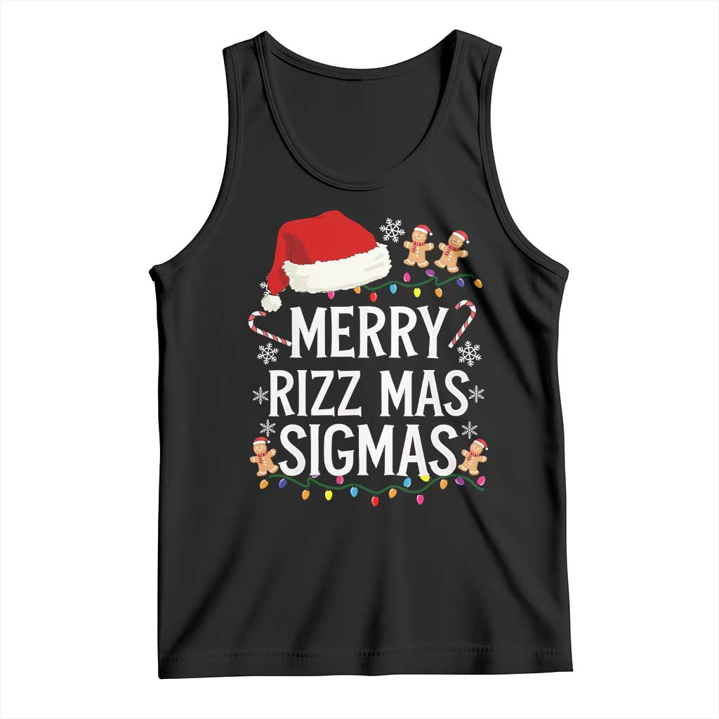 Black Christmas tank top with 'Merry Rizz Mas Sigmas' Santa graphic