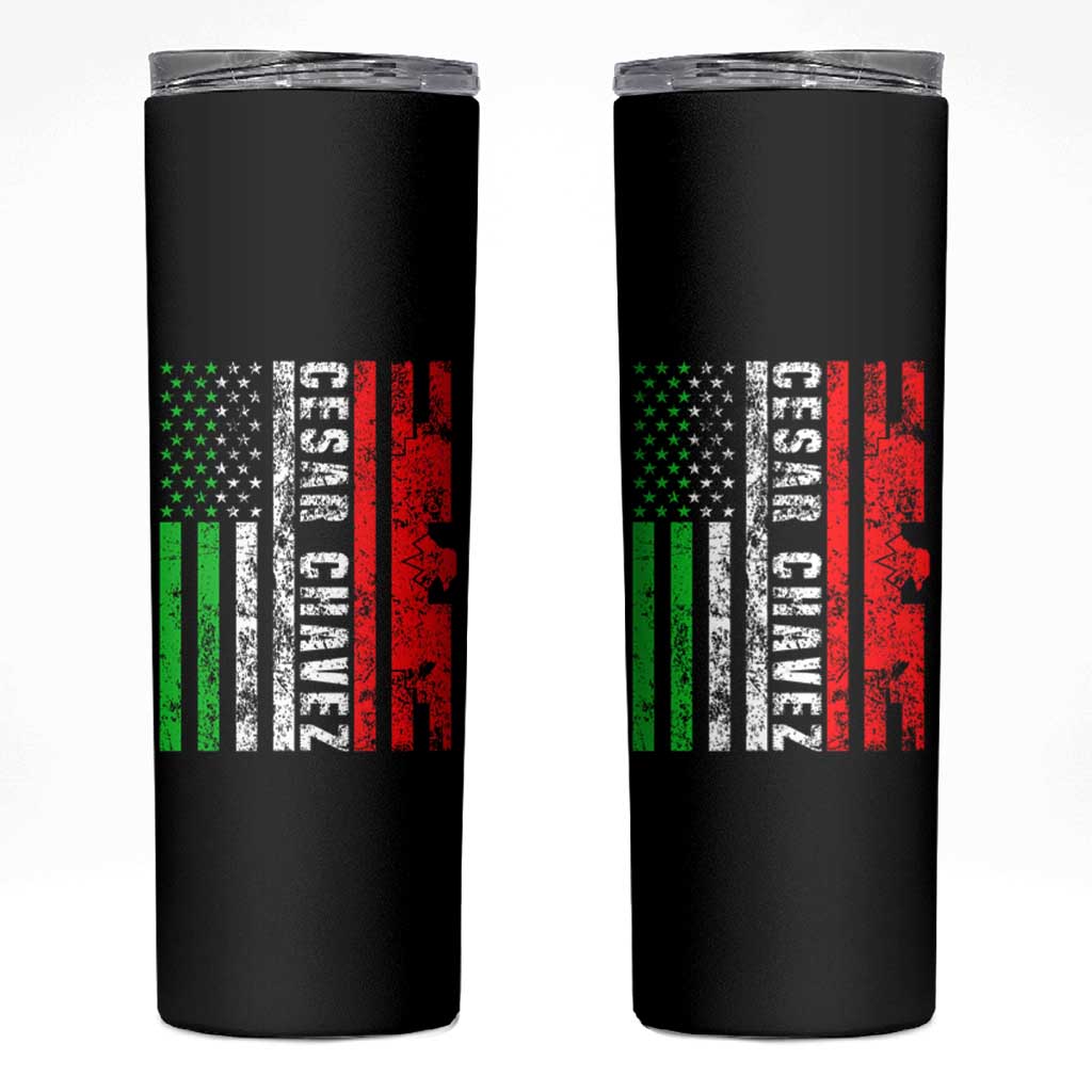 Cesar Chavez Skinny Tumbler American Mexican Flag Patriotic Mexico Distressed
