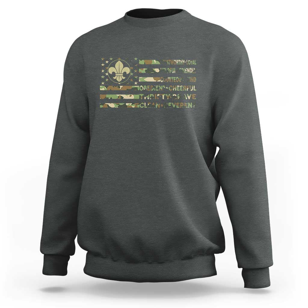 Scout Law Values Sweatshirt American Camo Flag Retro Vintage