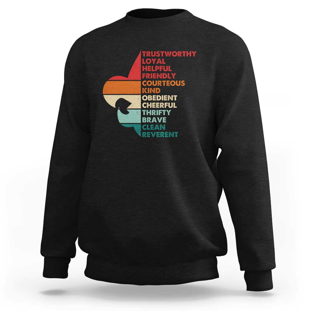 Retro Scout Law Values Sweatshirt Vintage Fleur-de-Lis