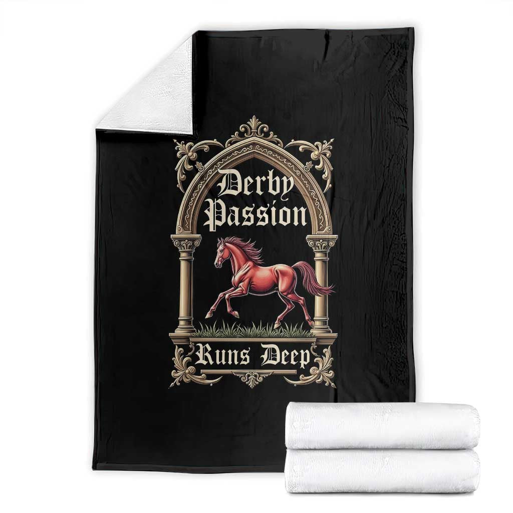 Derby Passion Runs Deep Elegant Horse Racing Throw Blanket Vintage Gothic Arch Equestrian Thoroughbred Lover