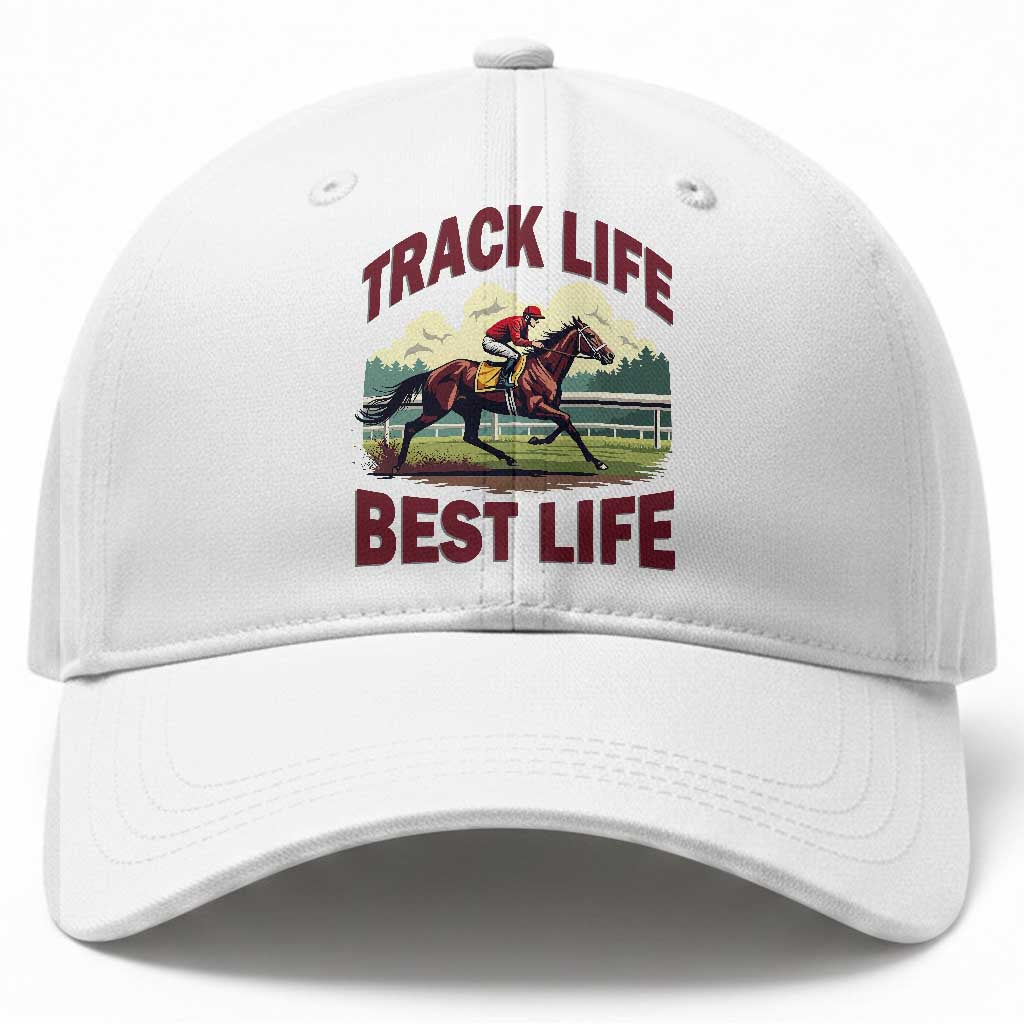 Track Life Best Life Horse Racing Enthusiast Baseball Cap Retro Jockey and Racehorse Trackside Southern Equestrian