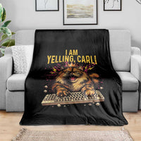 I Am Yelling Carl Graphic Throw Blanket Funny Angry Cat Typing Keyboard Comic Retro