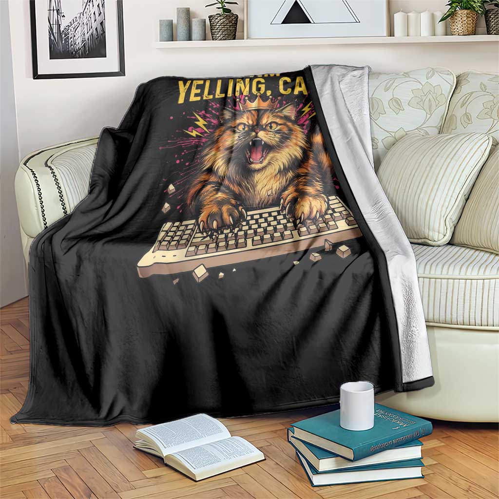 I Am Yelling Carl Graphic Throw Blanket Funny Angry Cat Typing Keyboard Comic Retro