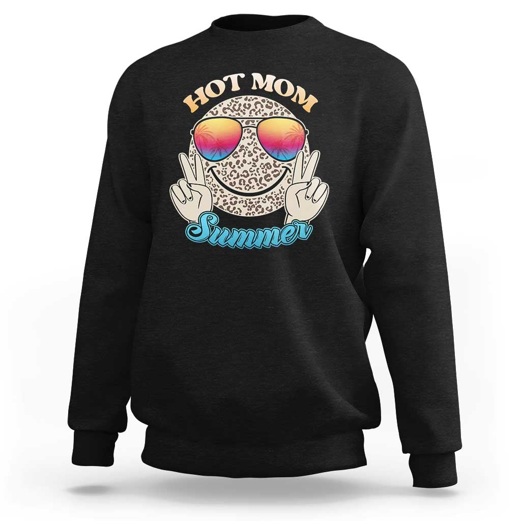 Black sweatshirt with leopard smiley wearing rainbow sunglasses front graphic