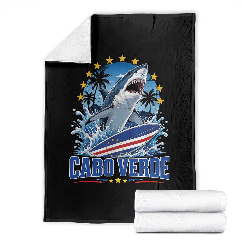 Cabo Verde Surfing Blue Shark Surfboard Throw Blanket Cape Verde Flag Tropical Ocean Wave