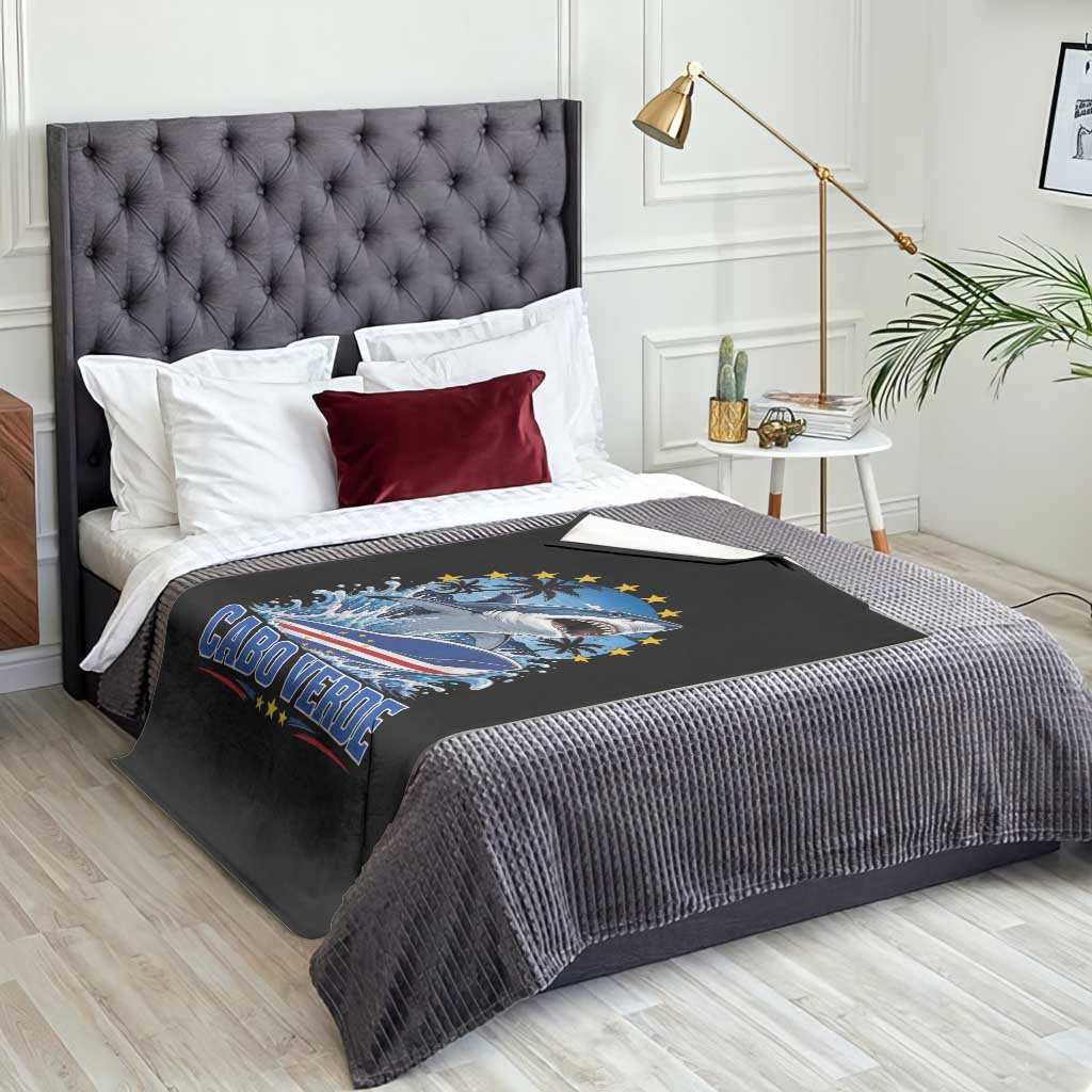 Cabo Verde Surfing Blue Shark Surfboard Throw Blanket Cape Verde Flag Tropical Ocean Wave