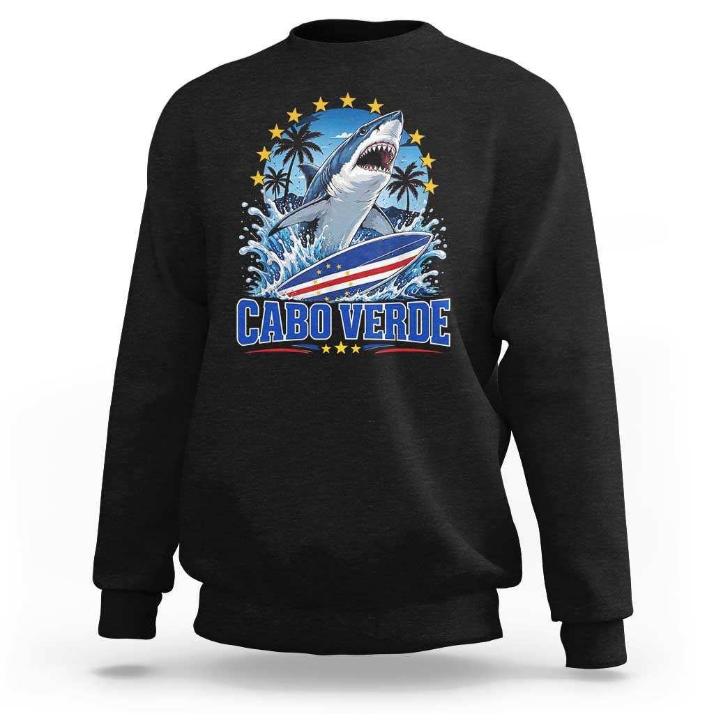 Cabo Verde Surfing Blue Shark Surfboard Sweatshirt Cape Verde Flag Tropical Ocean Wave