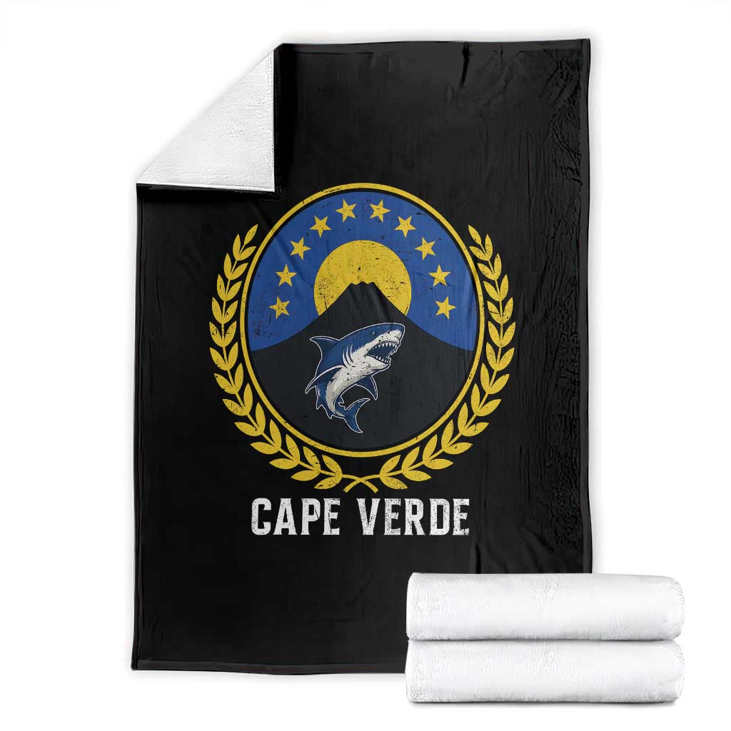Cape Verde Volcano Blue Sharks Gold Laurel Crest Graphic Throw Blanket Retro Cabo Verde Heritage Pride
