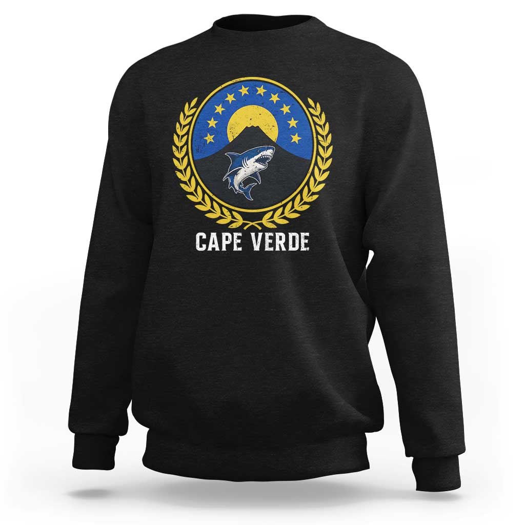 Cape Verde Volcano Blue Sharks Gold Laurel Crest Graphic Sweatshirt Retro Cabo Verde Heritage Pride