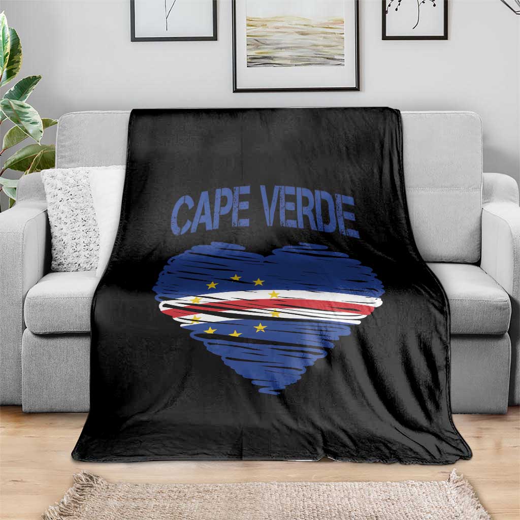Cape Verde Scribble Flag Heart National Pride Throw Blanket Cabo Verde Love