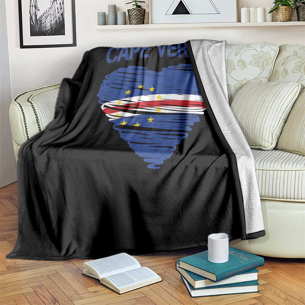Cape Verde Scribble Flag Heart National Pride Throw Blanket Cabo Verde Love