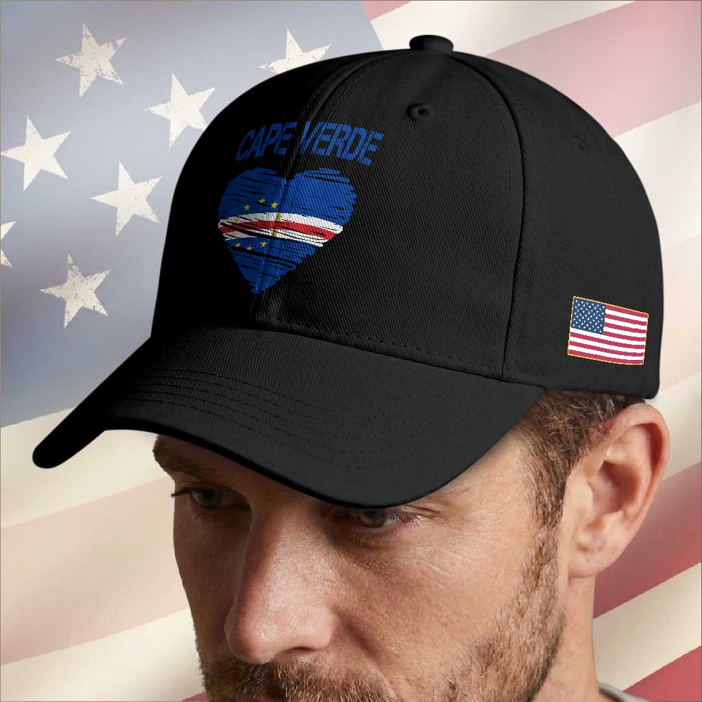 Cape Verde Scribble Flag Heart National Pride Baseball Cap Cabo Verde Love