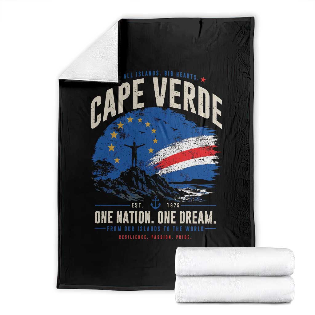 Cape Verde Small Islands Big Hearts Pride Throw Blanket Cabo Verde One Nation One Dream Distressed Flag