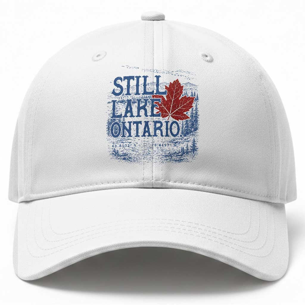 Still Lake Ontario Map Coordinates Baseball Cap Vintage Maple Leaf Scenic Outdoor Great Lakes