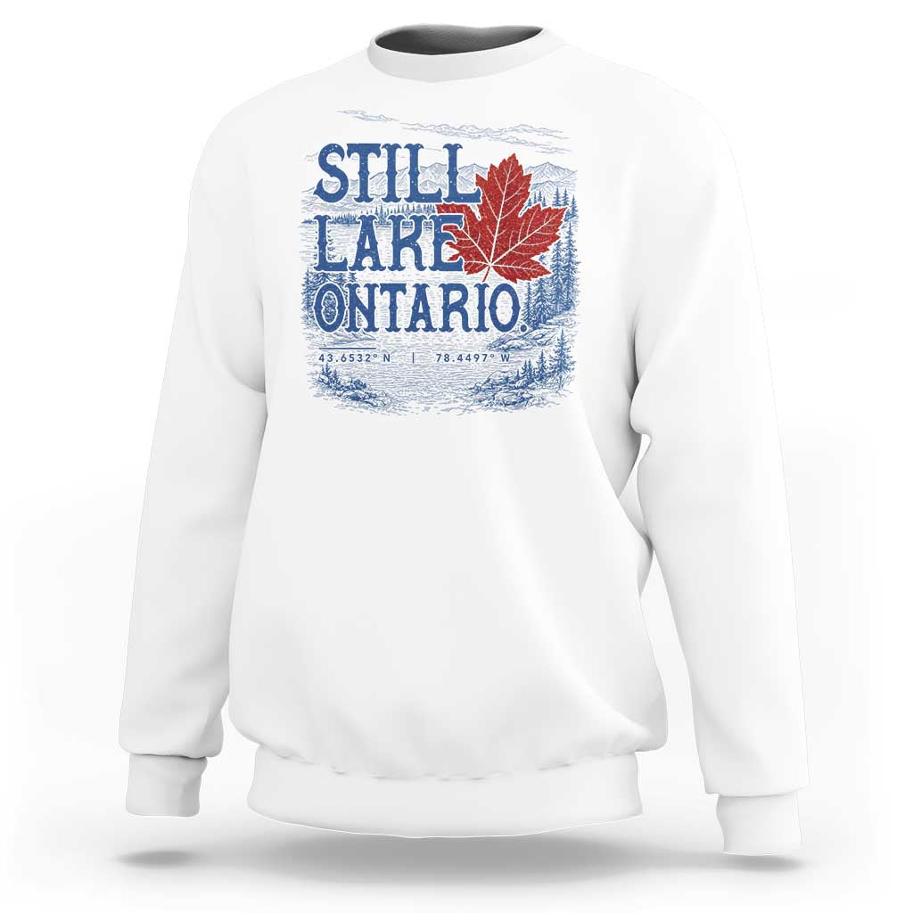 Still Lake Ontario Map Coordinates Sweatshirt Vintage Maple Leaf Scenic Outdoor Great Lakes