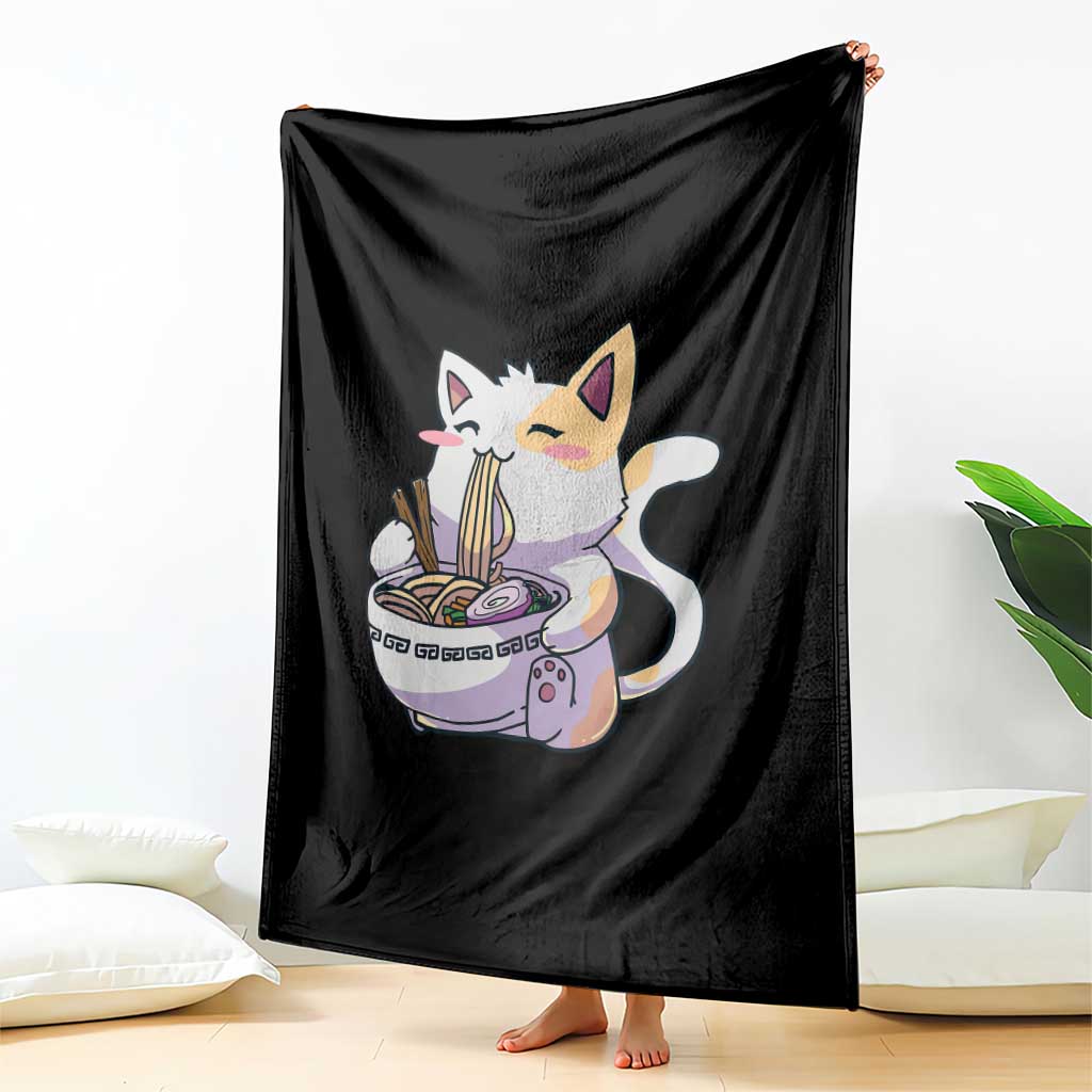 Ramen Cat Kawaii Throw Blanket Anime Japanese Neko Cute Graphic - Wonder Print Shop