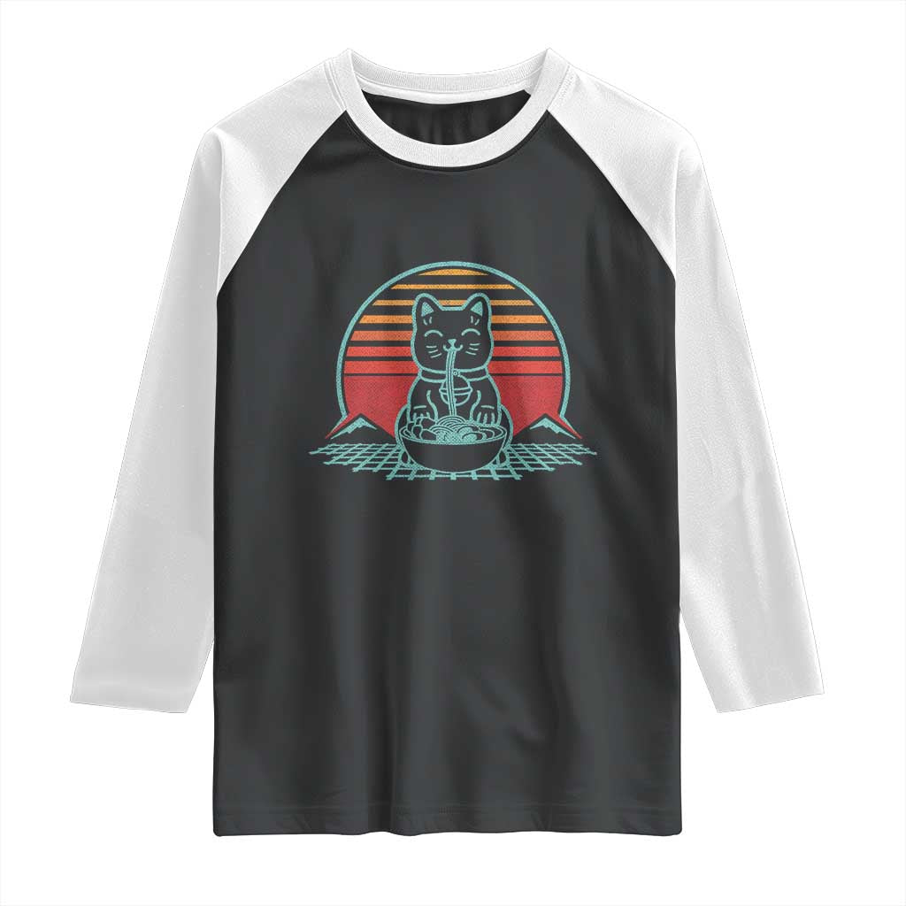 Retro Kawaii Cat Ramen Raglan Shirt Anime Otaku Japanese Noodles Lover Aesthetic