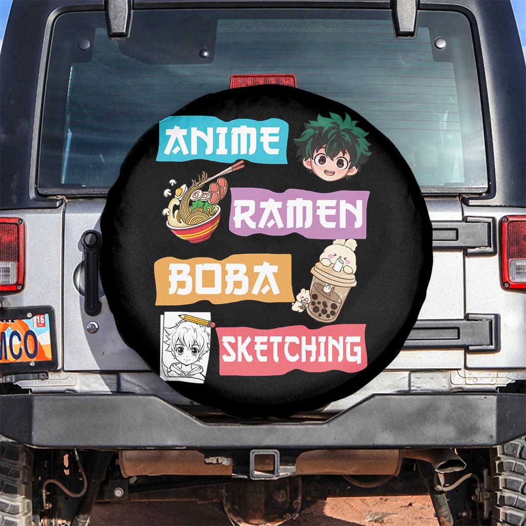 Anime Ramen Boba Sketching Spare Tire Cover Kawaii Otaku Anime Manga Japanese Pop Culture Cute Graphic