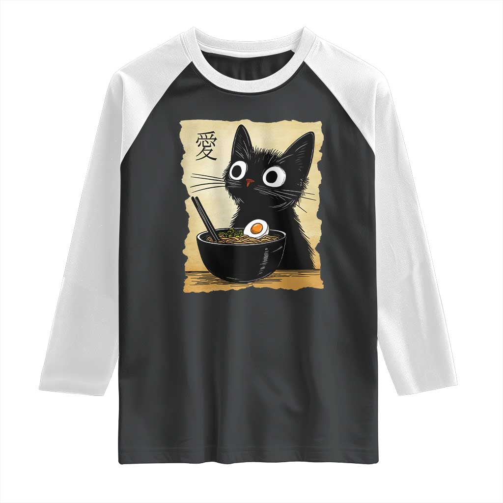 Funny Kawaii Cat Ramen Raglan Shirt Japanese Noodles Lover Anime Otaku Manga Retro