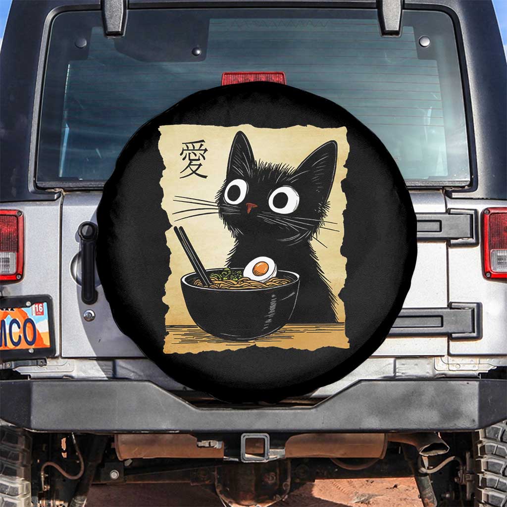 Funny Kawaii Cat Ramen Spare Tire Cover Japanese Noodles Lover Anime Otaku Manga Retro