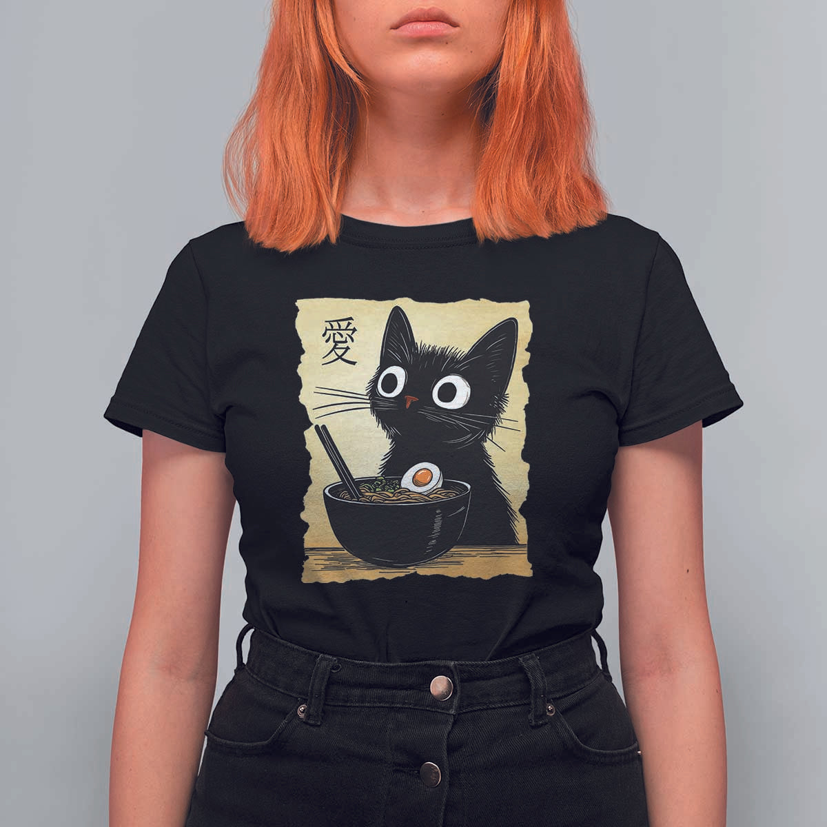 Funny Kawaii Cat Ramen T Shirt For Women Japanese Noodles Lover Anime Otaku Manga Retro