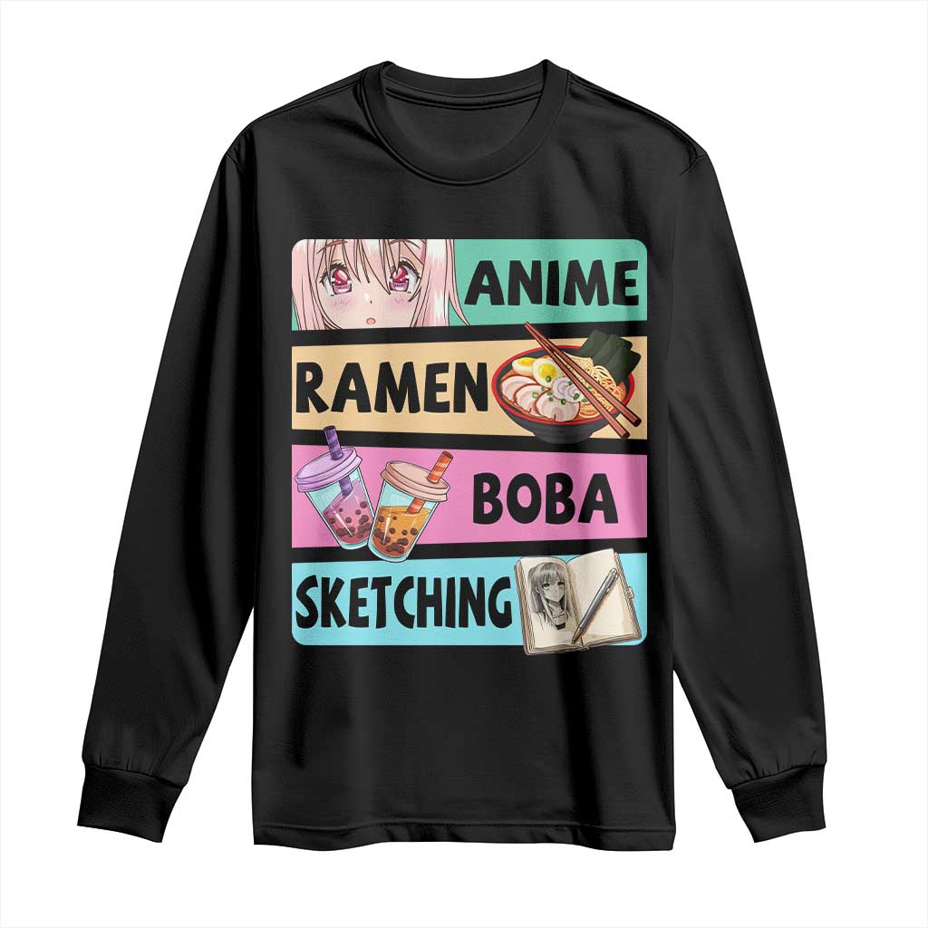 Anime Ramen Boba Sketching Long Sleeve Shirt Kawaii Otaku Manga Lover Japanese Pop Culture