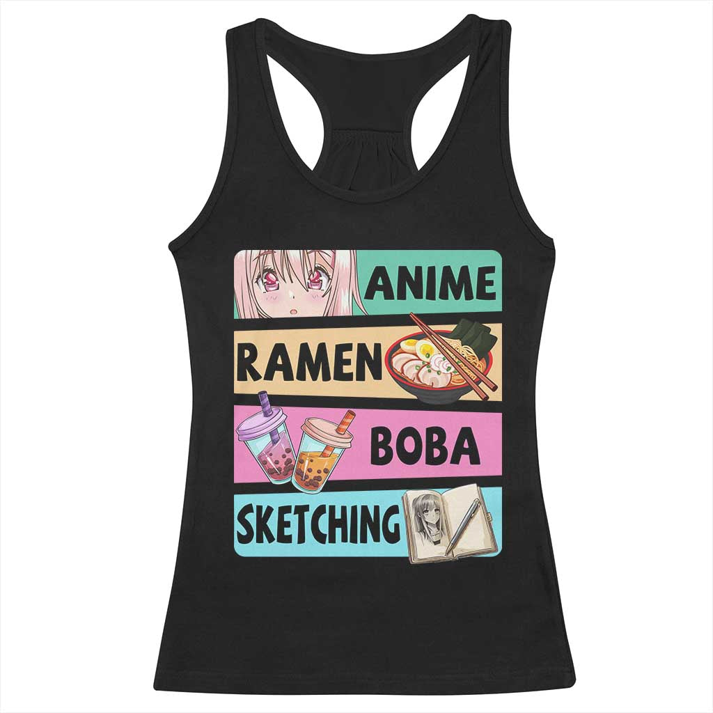 Anime Ramen Boba Sketching Racerback Tank Top Kawaii Otaku Manga Lover Japanese Pop Culture