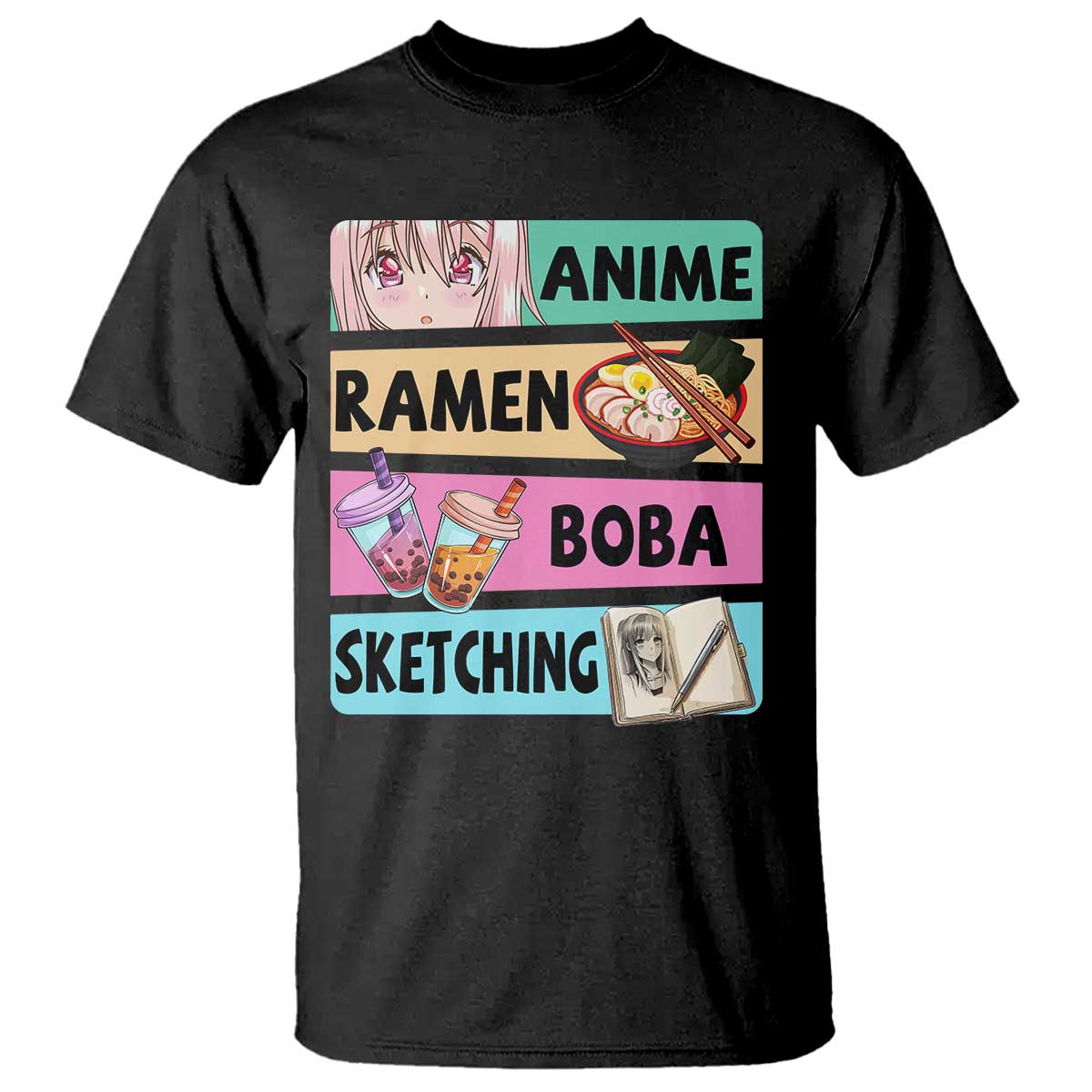 Anime Ramen Boba Sketching T Shirt Kawaii Otaku Manga Lover Japanese Pop Culture - Wonder Print Shop