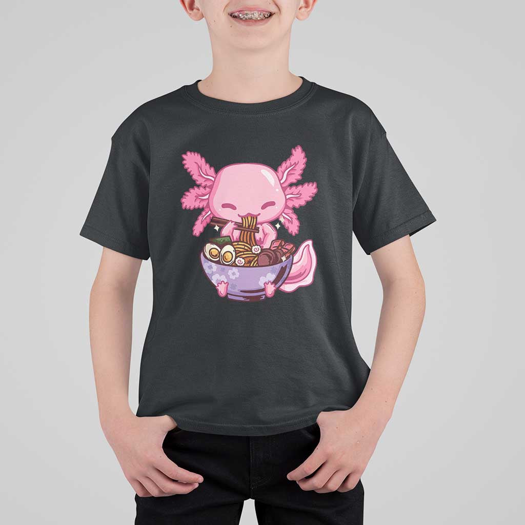 Kawaii Axolotl Eating Ramen T Shirt For Kid Japanese Noodles Lover Anime Otaku Manga