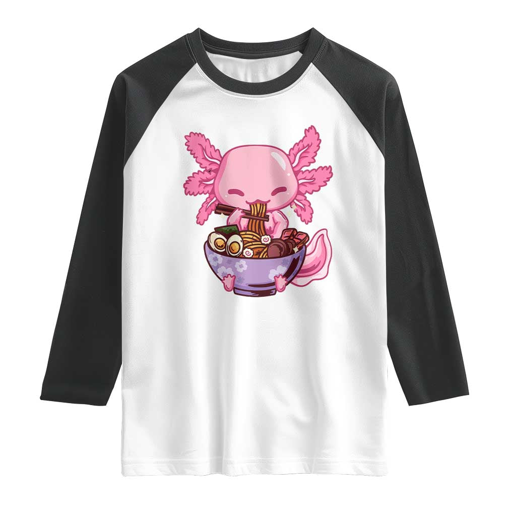 Kawaii Axolotl Eating Ramen Raglan Shirt Japanese Noodles Lover Anime Otaku Manga