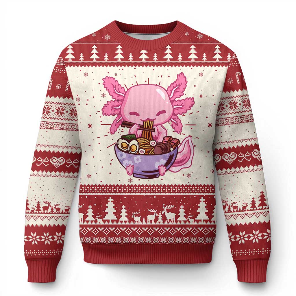 Kawaii Axolotl Eating Ramen Ugly Christmas Sweater Japanese Noodles Lover Anime Otaku Manga