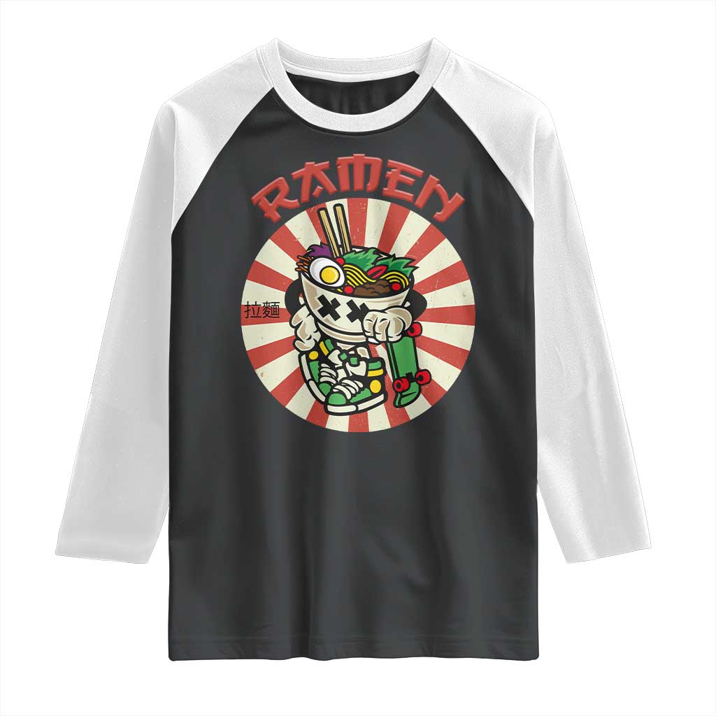 Kawaii Japan Ramen Raglan Shirt Cute Skater Japanese Noodles Anime Skateboard Lover