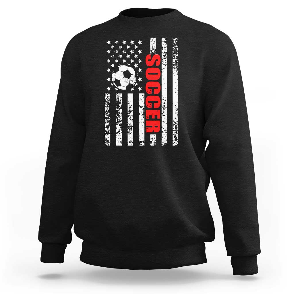 Distressed USA Flag Soccer Player Sweatshirt Patriotic American Football Lover