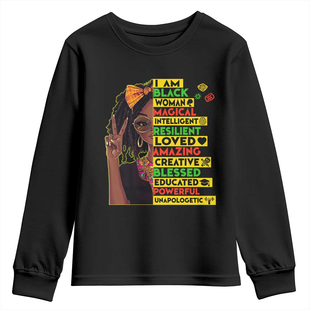 I Am Black Woman Youth Sweatshirt Locd African American Pride Black History Month