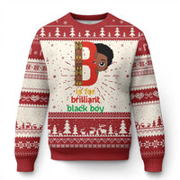 Red and cream boy's knitted sweatshirt with holiday fair isle pattern and graphic B