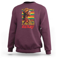 Maroon crewneck sweatshirt with "I Am Black HISTORY" graphic and portrait on front.