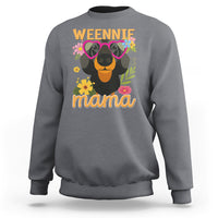 Dark gray sweatshirt with dachshund graphic and “Weennie mama” text on front