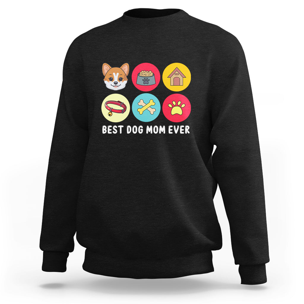 Black dog mom sweatshirt with "Best Dog Mom Ever" graphic and paw icons, crewneck