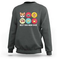 Charcoal dog mom sweatshirt with "Best Dog Mom Ever" graphic and paw icons, crewneck