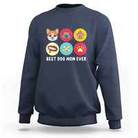 Navy dog mom sweatshirt with "Best Dog Mom Ever" graphic and pet paw icons, crewneck