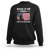 4th of July sweatshirt in black with back graphic text and fireworks flag