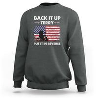 4th of July sweatshirt in charcoal with back graphic text and fireworks flag